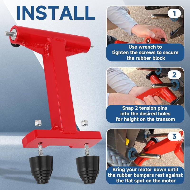 Iridesc 240110 4-Stroke Transom Saver Motor Tote, Compatible with Merc-Y 75/90/115/200/225/250/300HP & V6 175HP Engines, Red, Stainless Steel Frame, Transom Mount - Image 5